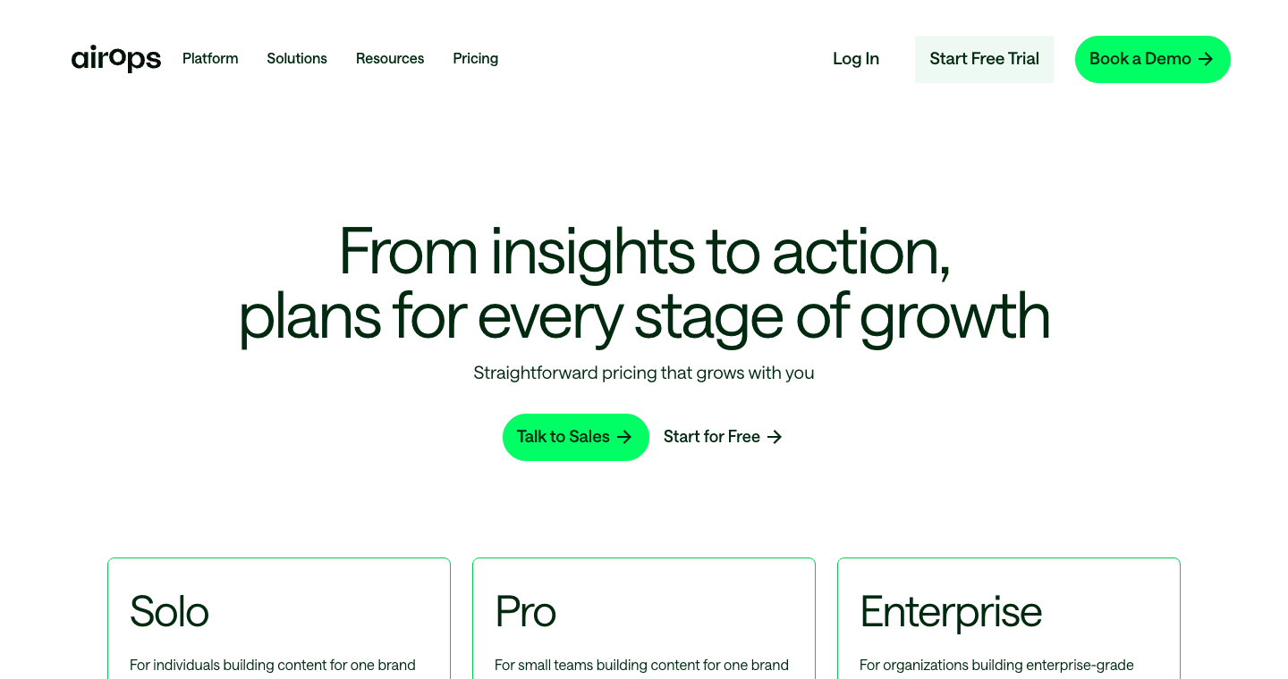 AirOps pricing or hero section