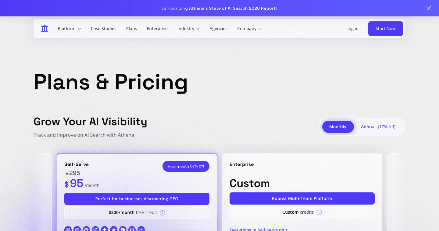 AthenaHQ pricing or hero section
