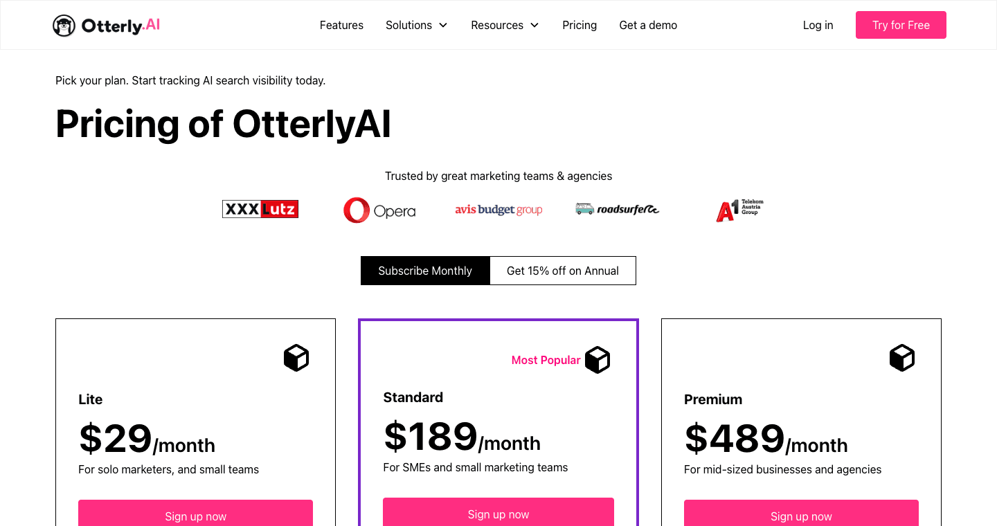 Otterly.ai pricing or hero section