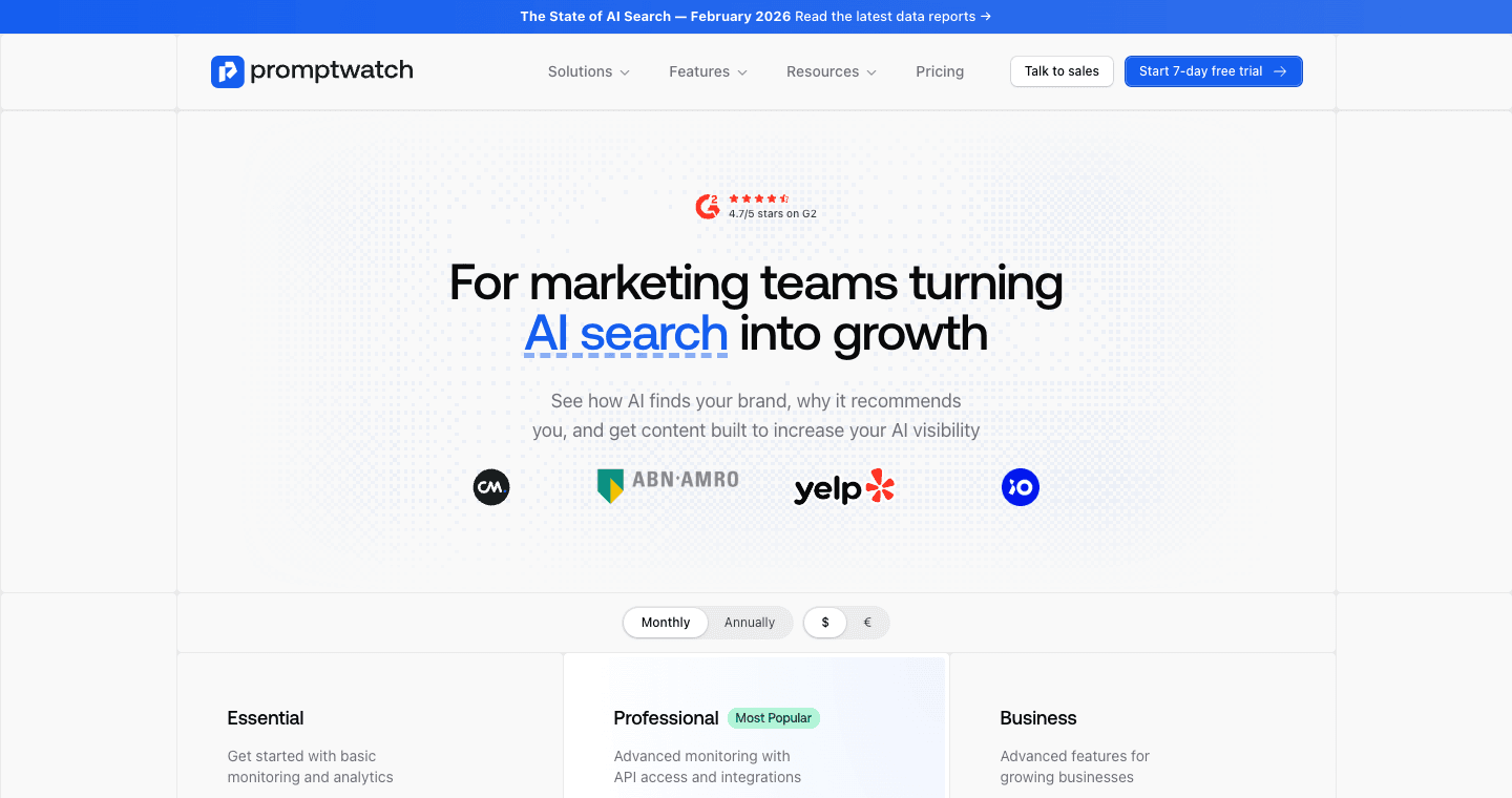 Promptwatch pricing or hero section