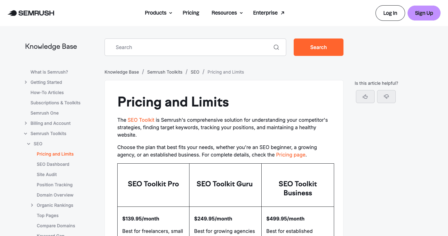 Semrush pricing or hero section